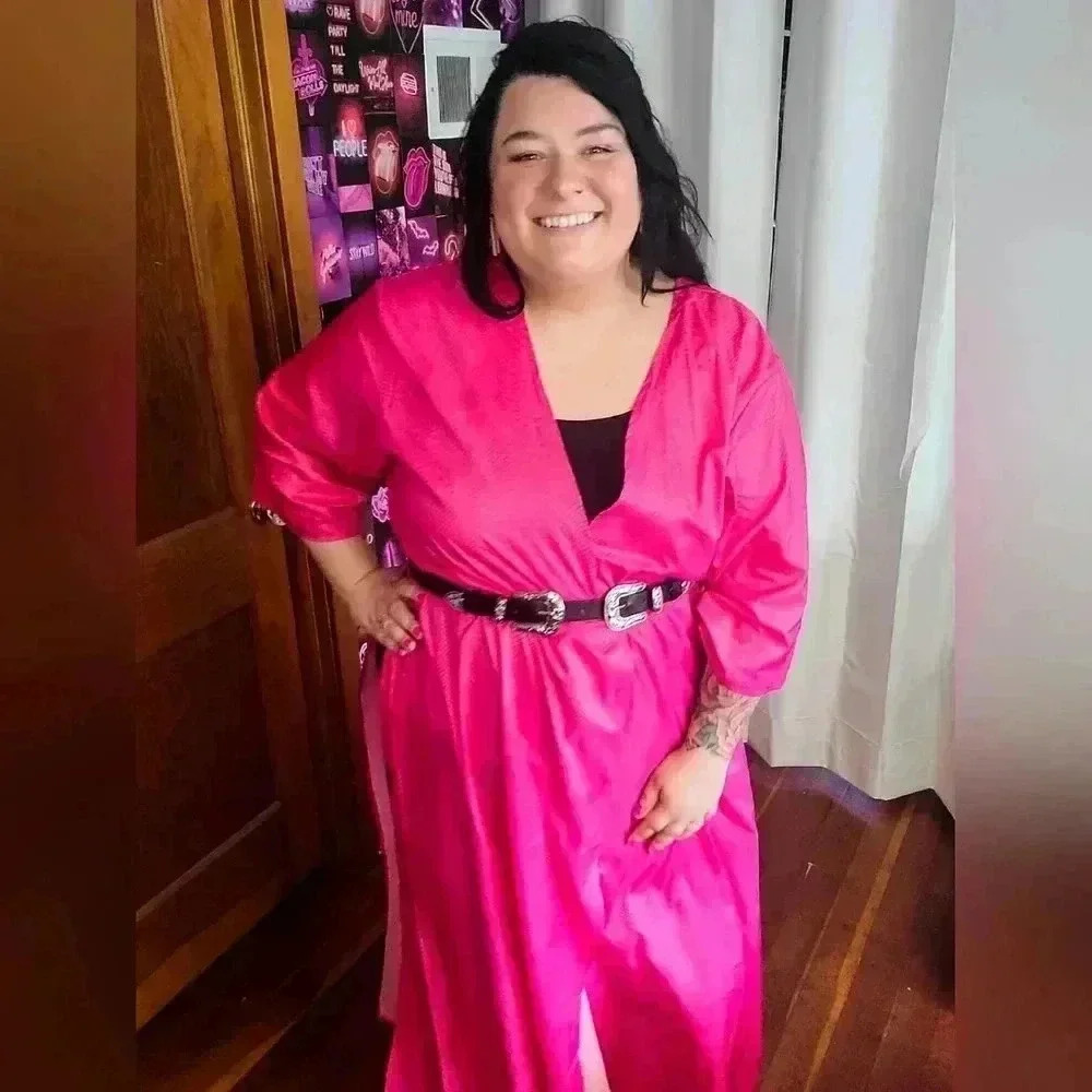 Plus Size Pink Kimono with Reptile Print